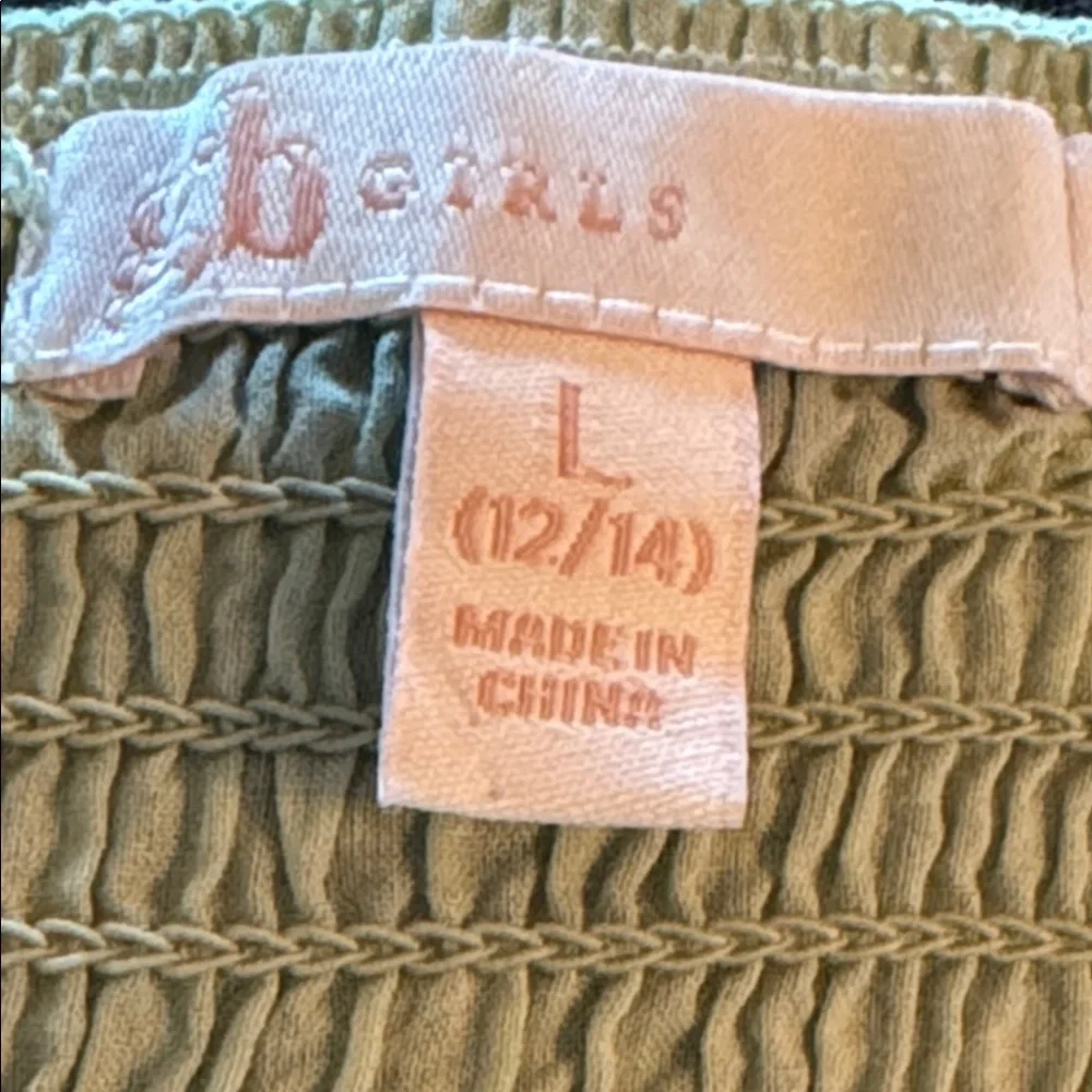 GB Girls‎ puff sleeves smocked back Sage Embroidered Blouse Sz L (12-14)